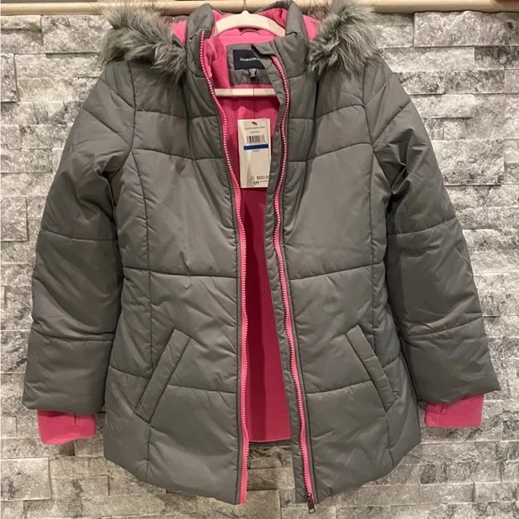 BNWT Calvin Klein Girls' Hooded Puffer Jacket Dark Grey-XL 16